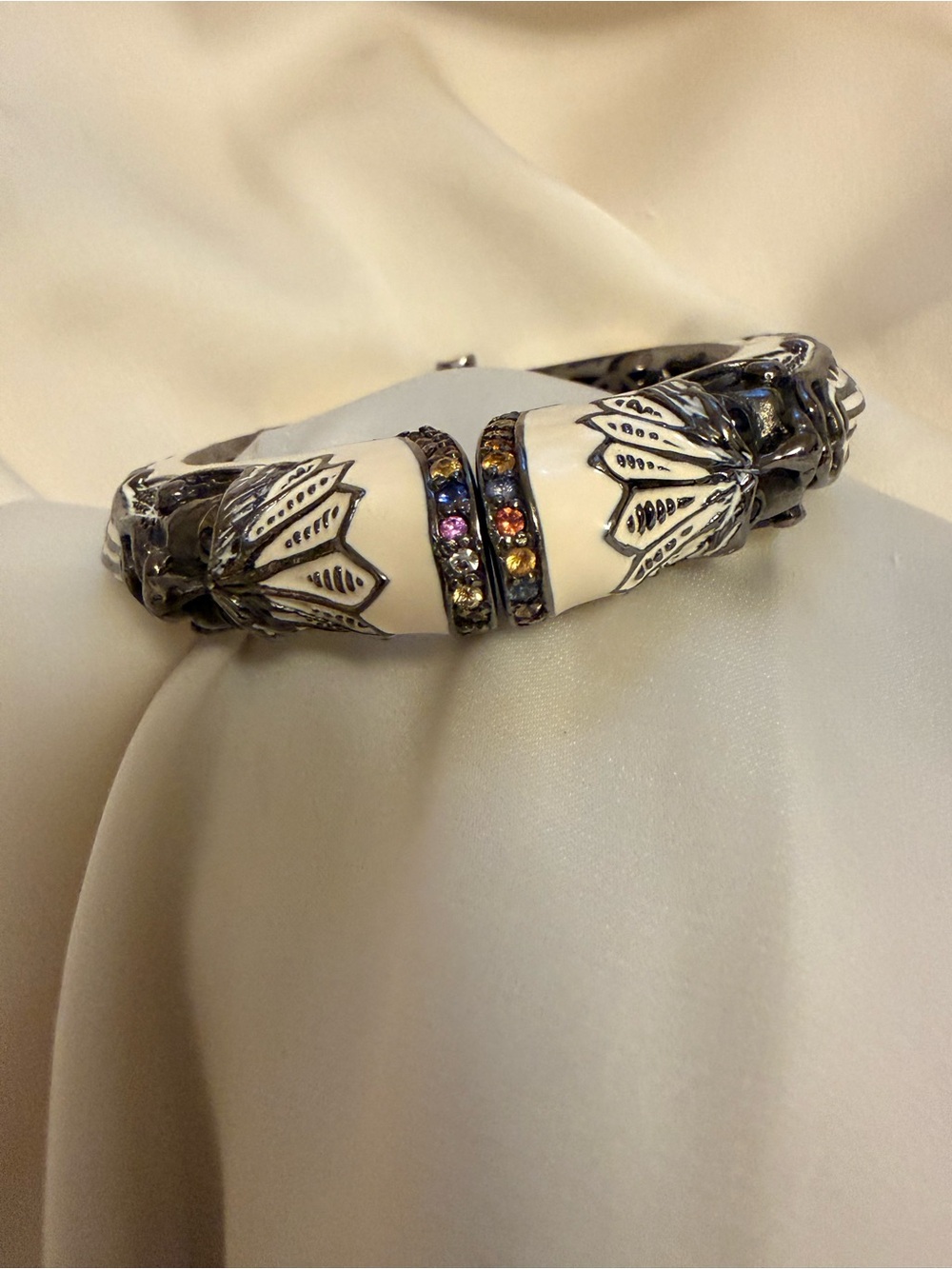 Sterling Silver and Ivory Tone Mythic Face Bracelet with Sapphires MCL - Picture 2 of 3